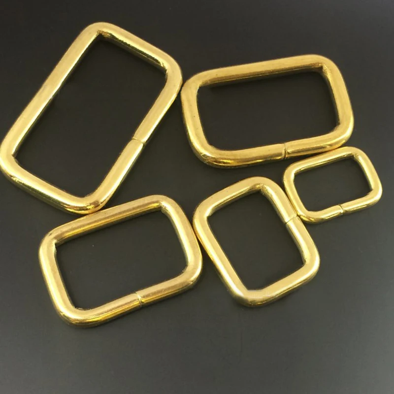 2pcs Brass Metal Wire Formed Rectangle Ring Buckle Loops For Webbing Leather Craft Bag Strap Belt Buckle Garment Luggage Purse