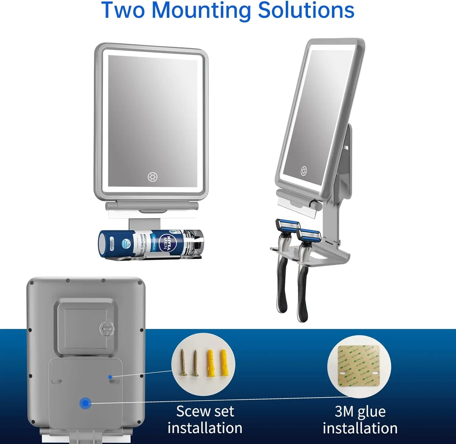 

Shower Mirror Fogless for Shaving,Squeegee to Keep Clean or Remove Foggy Mess, Fogless Mirror for Shower Two Mounting Solution