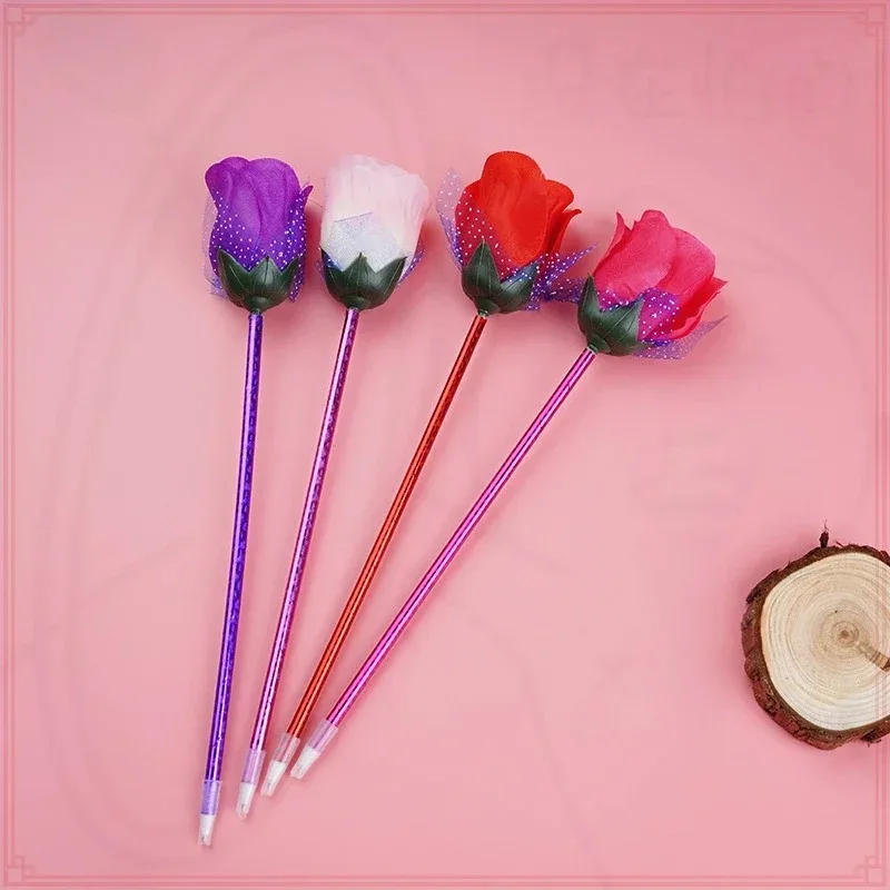 24 Pcs Romantic Flowers Pens Rose Flower Blue Ballpoint Pens Korean Creative Valentine's Day Personality Festival Activity