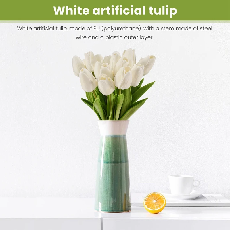 20Pcs White 13.8Inch Artificial Tulips Flowers For Party Decoration,Wedding Home Decoration