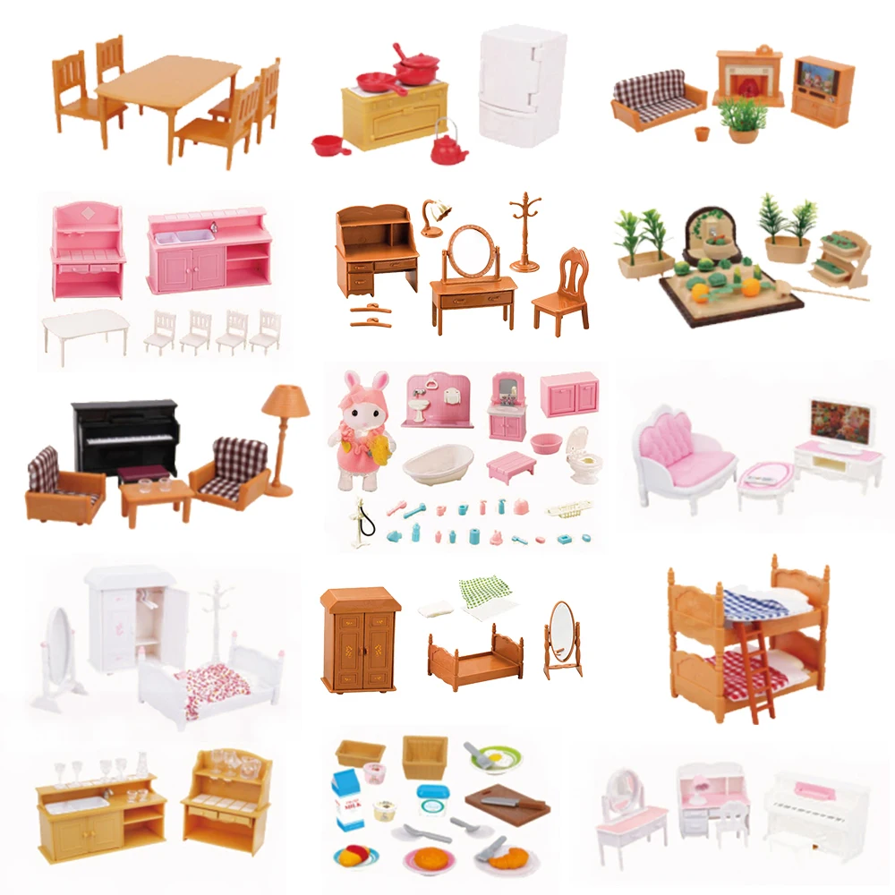 1/12 Scale Miniature Accessories Forest Family Dollhouse Furniture Model Kitchen Toy Bunk Bed Bedroom Doll Hobbies For Girl Gift