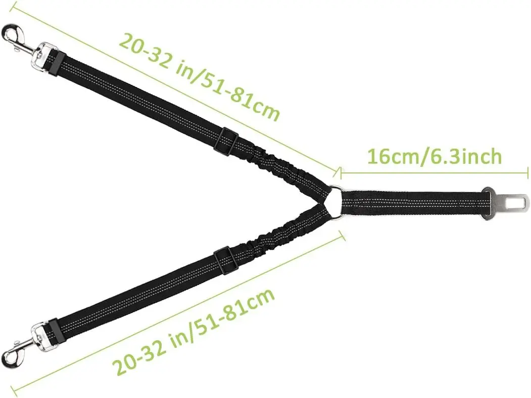 Hundesicherheitsgurt, doppelter Hundesicherheitsgurt, verstellbare Fahrzeug-Sicherheitsleine mit elastischem Bungee-Puffer, reflektierend, keine Verwicklung, Y-Form, zwei – Detail 1