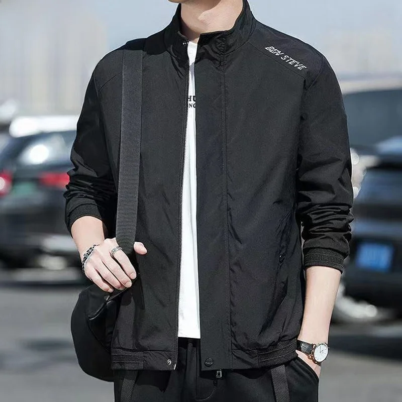 New 2026 Men's Casual Sport Jacket Spring Autumn Stand Collar Versatile Stylish Korean Version Long Sleeve Zipper Outerwear