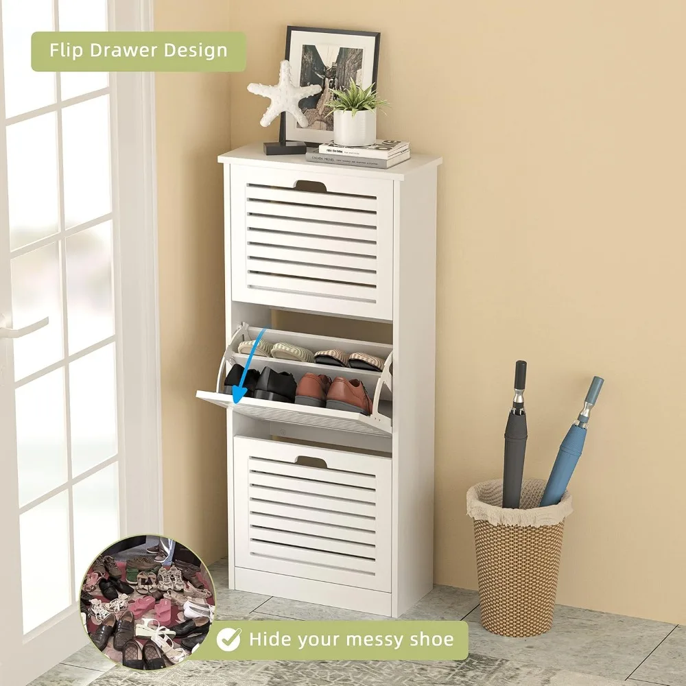 Shoe Storage Cabinet with 3 Flip Drawers, Shoe Cabinet Storage for Entryway, Hidden Narrow Slim Free Standing Rack for Bedroom