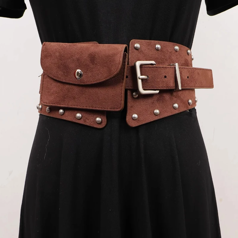 

Fashion Style Suede Pu Leather Waist Bags for Women Irregular Wide Rivet Studded Waist Belts for Lipstick Purse Bag Fanny Packs