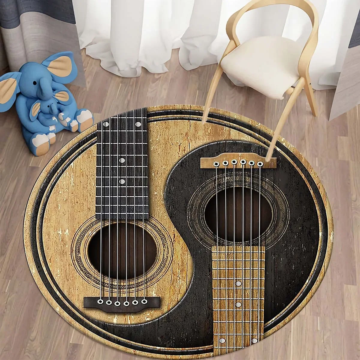 Music Studio Guitar Pattern Round Carpet Living Room Bedroom Entrance Door Mat Non-slip Machine Washable Toilet Bath Rugs Decor