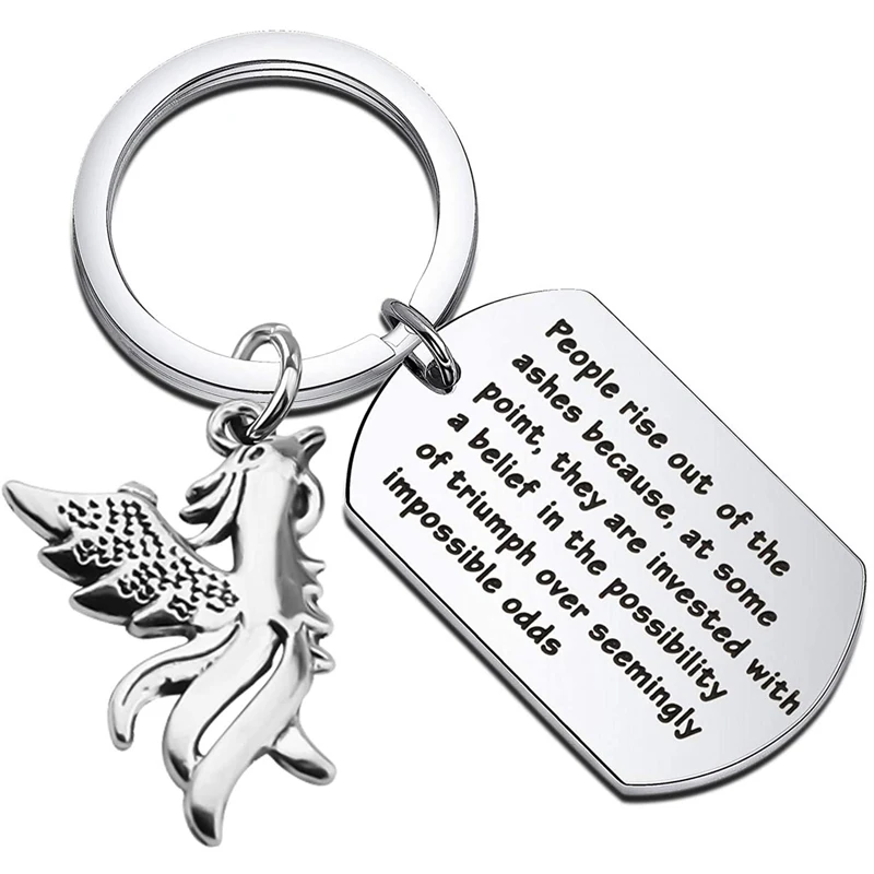 Inspirational Rising Phoenix Bird Keychain Jewelry People Rise Out of The Ashes Fire Bird Keychain New Beginning Gifts