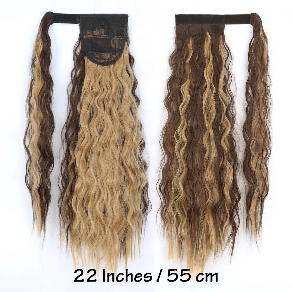 AZQUEEN Synthetic Corn Wavy Long Ponytail Hair Extensions For Women Hairpiece Wrap Around Hairpiece Black Brown Pony Tail