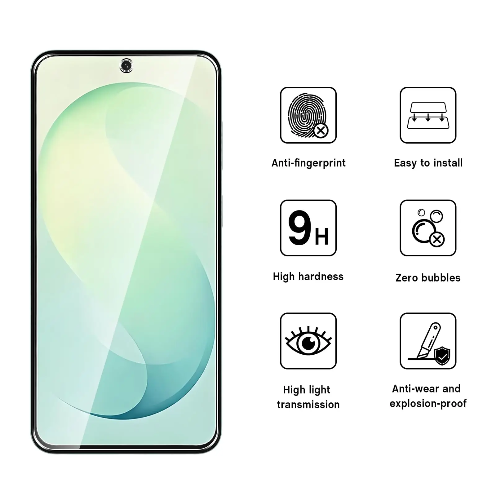 Displayschutzfolie für Samsung Galaxy S26 FE 6,7 Zoll, gehärtetes Glas, HD, 9H, transparent, kratzfest, kompatibel mit Handyhüllen. – Detail 4
