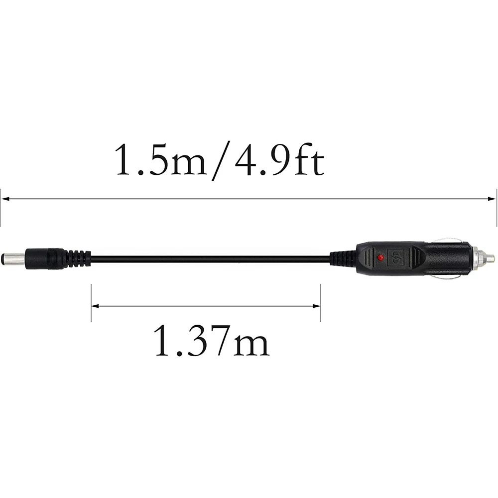 12V -24 V DC 5.5mm x 2.1mm Car Cigarette Lighter Extension Power Supply Adapter Cable with LED for Car Truck Bus Van(150CM)