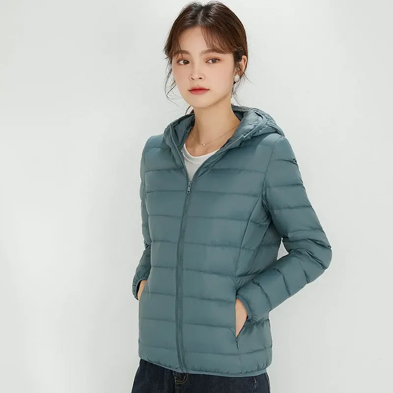 Top Grade Women Fashion Hooded Puffer Jackets 2023 New Arrivlas 90% White Duck Down Female Korean Office Lady Warm Coat