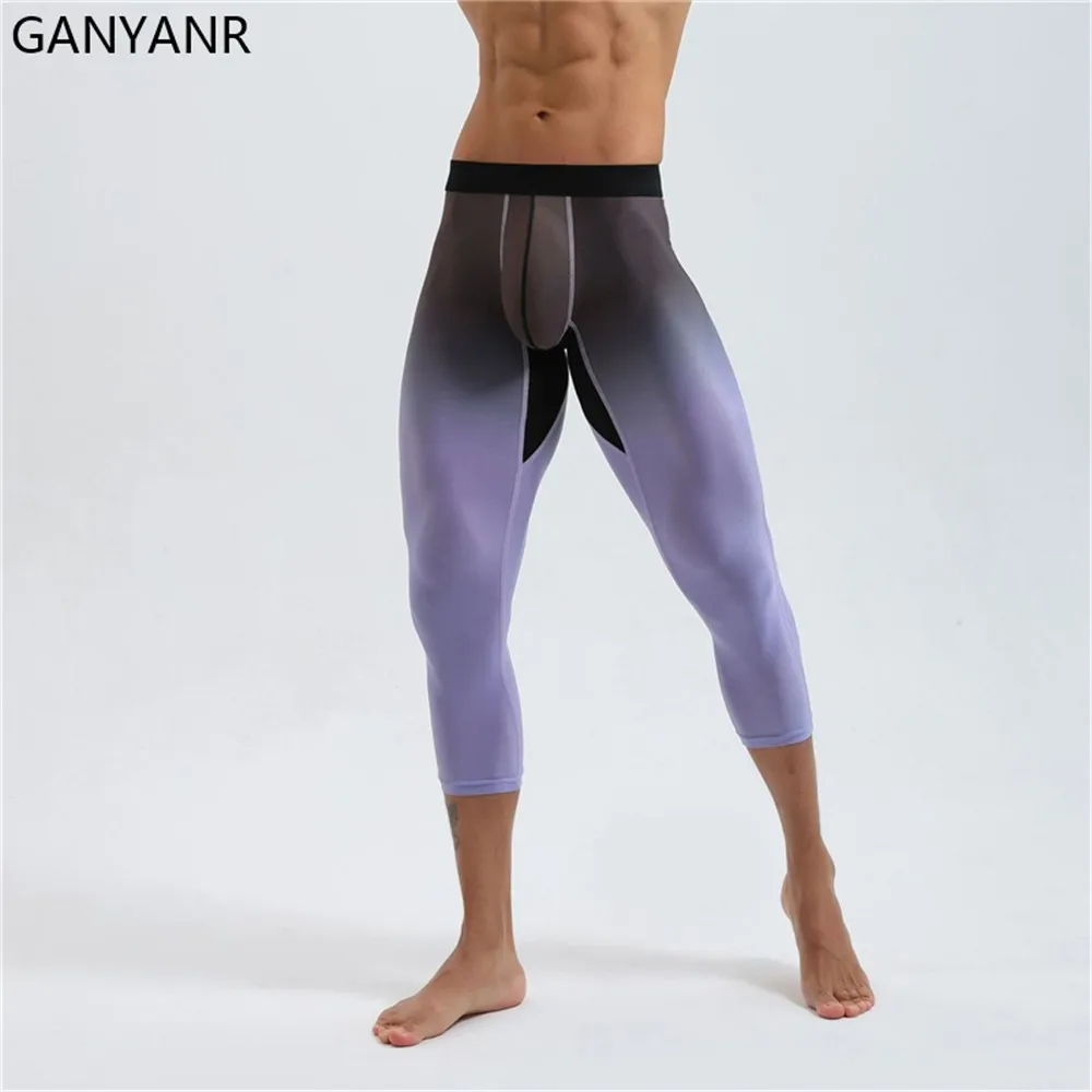 GANYANR Running Tights Men Fitness Training Track Compression Workout Gym Pants Long Trousers Leggging Joggings Sports Quick Dry