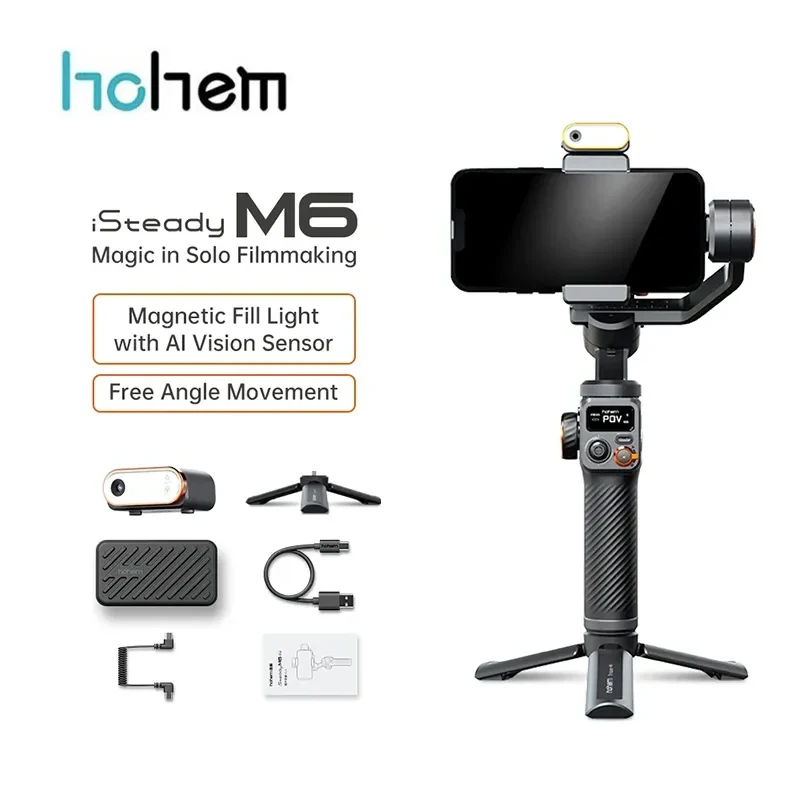 M6 KIT Handheld Gimbal Stabilizer Selfie Tripod for Smartphone with AI Magnetic Fill Light Video Lighting