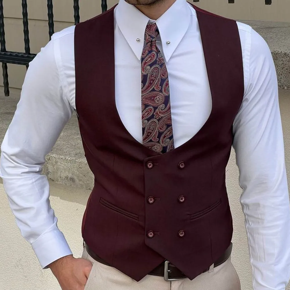 Men's Slim Fit  Suit Vest Casual V Neck Groom Wedding Gilet Homme Double-Breasted Fashion Waistcoat