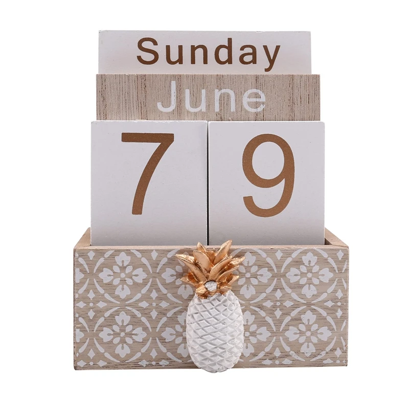 Wooden Perpetual Calendar, Vintage Wood Block Perpetual Calendar Desk Accessory Month Week Date Blocks For Home Decoration