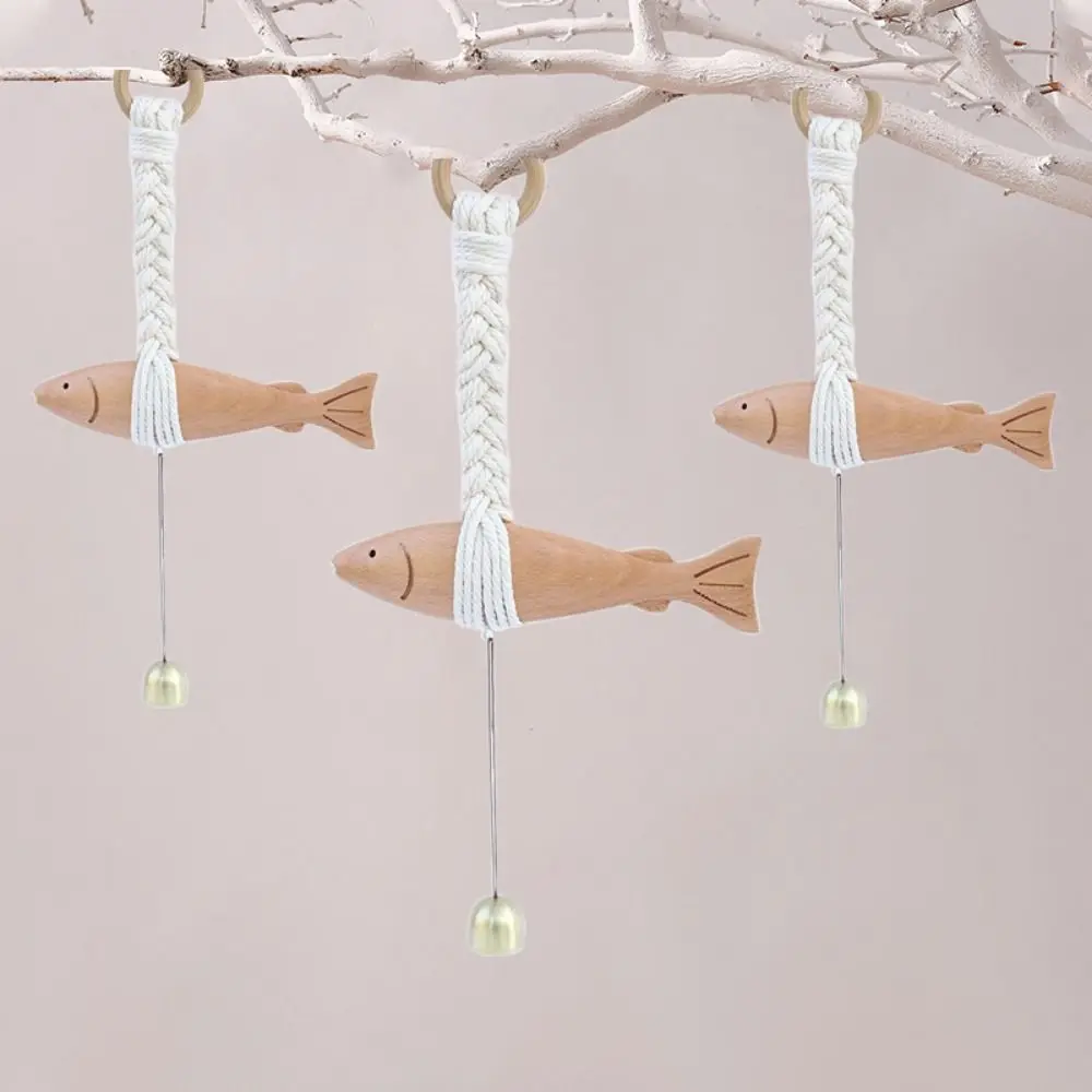 

Marine Beach Themed Wood Fish Sculpture With Bell Handcrafted Fish Wall Hanging Decor Hand Carved Rustic