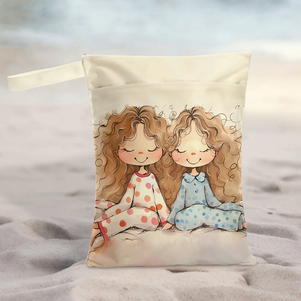 

Cartoon Girls Print Handheld Zipper Wet Dry Storage Bag Portable Organizer for Travel Gym Baby Diaper