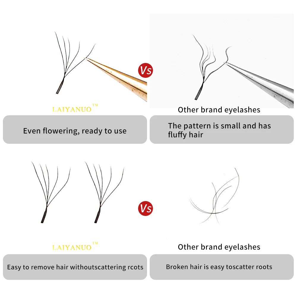 LAIYANUO-extensiones de pestañas con forma de floración automática, abanicos prefabricados, luz suave Natural, alto Idividual, 5D W