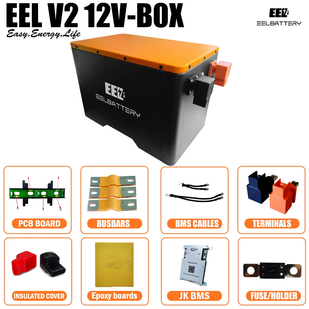 EEL 12V Battery Box Lithium-ion System DIY LiFePO4 Case suit for 230 280Ah cells Built-in 200A BMS with 2A Active Balance