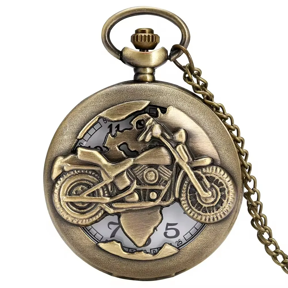 Vintage Metal Art Motorbike Steampunk Necklace Chain Fob Clock Motorcycle Pocket Watch For Men Gift