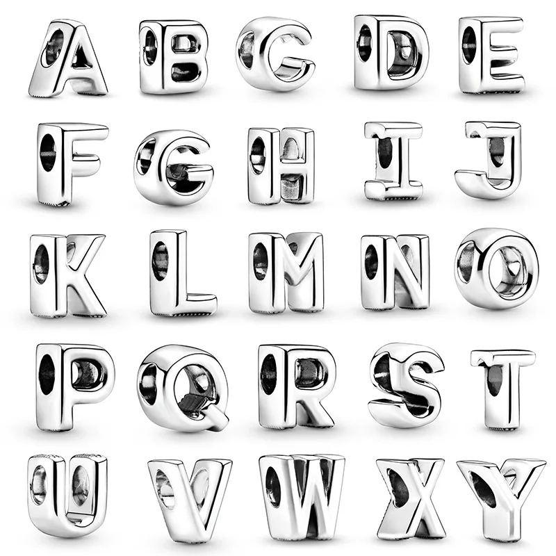 Hot Sale  26 Letter A~Z Alphabet DIY Name Beads Fit Original Pandora Charm Bracelet Bangles Fine Jewelry