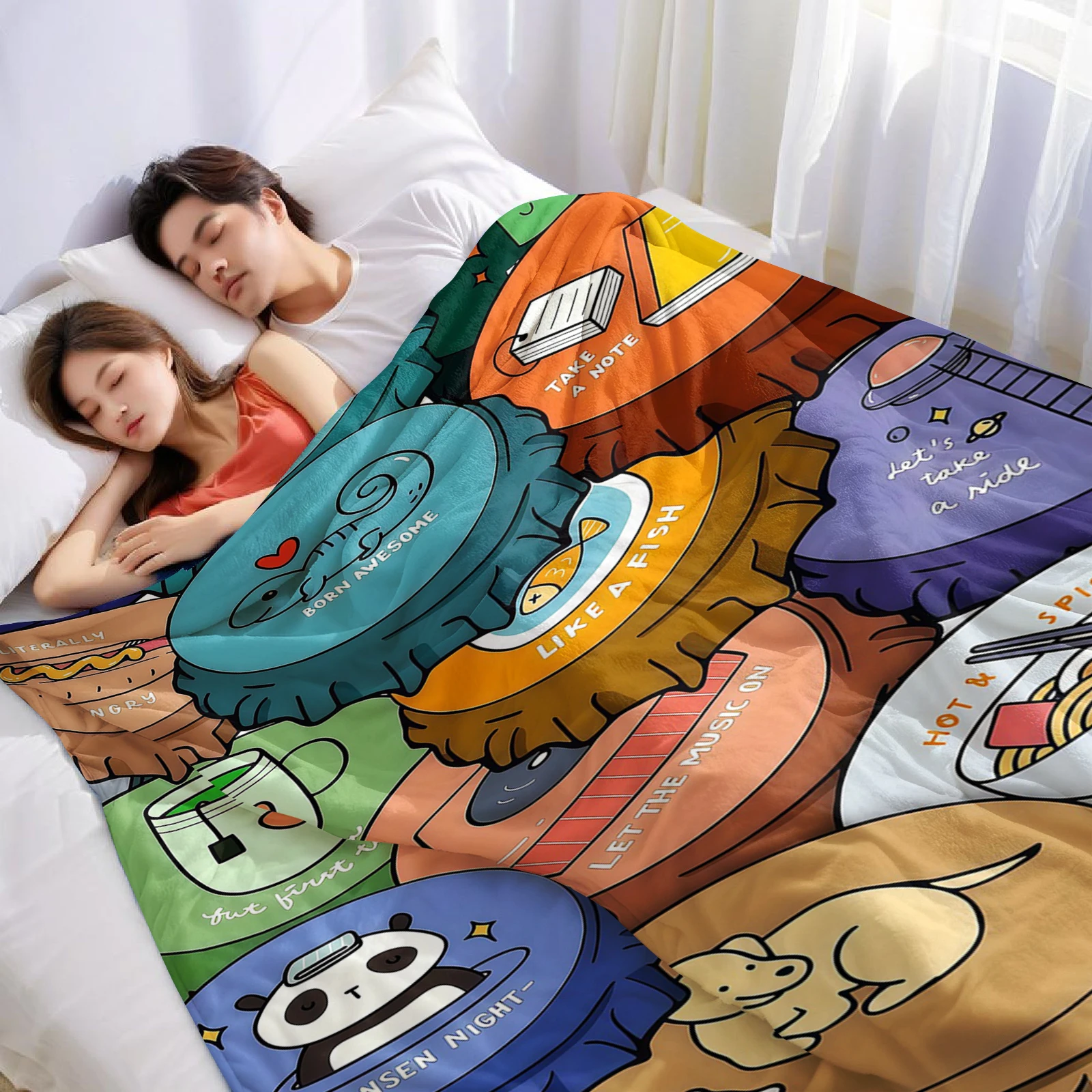 Sticker Collage Lightweight Microfiber Soft Christmas Fleece Blanket Warm Cozy Throw for Bed Sofa Office Travel All Season