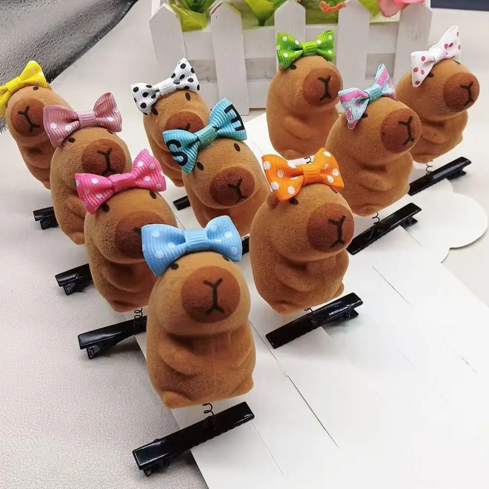 5Pcs Kids Hair Pins Cartoon Capibara Doll Wearing Sunglasses Spring Hair Clips Decorative Capybara Theme Hairpin Hair Decoration