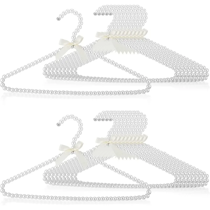 

20 Pieces Pearl Clothes Hanger Beaded Clothing Hanger with Ribbon Bowknot Metal Elegant Clothes Standard Hangers for Women