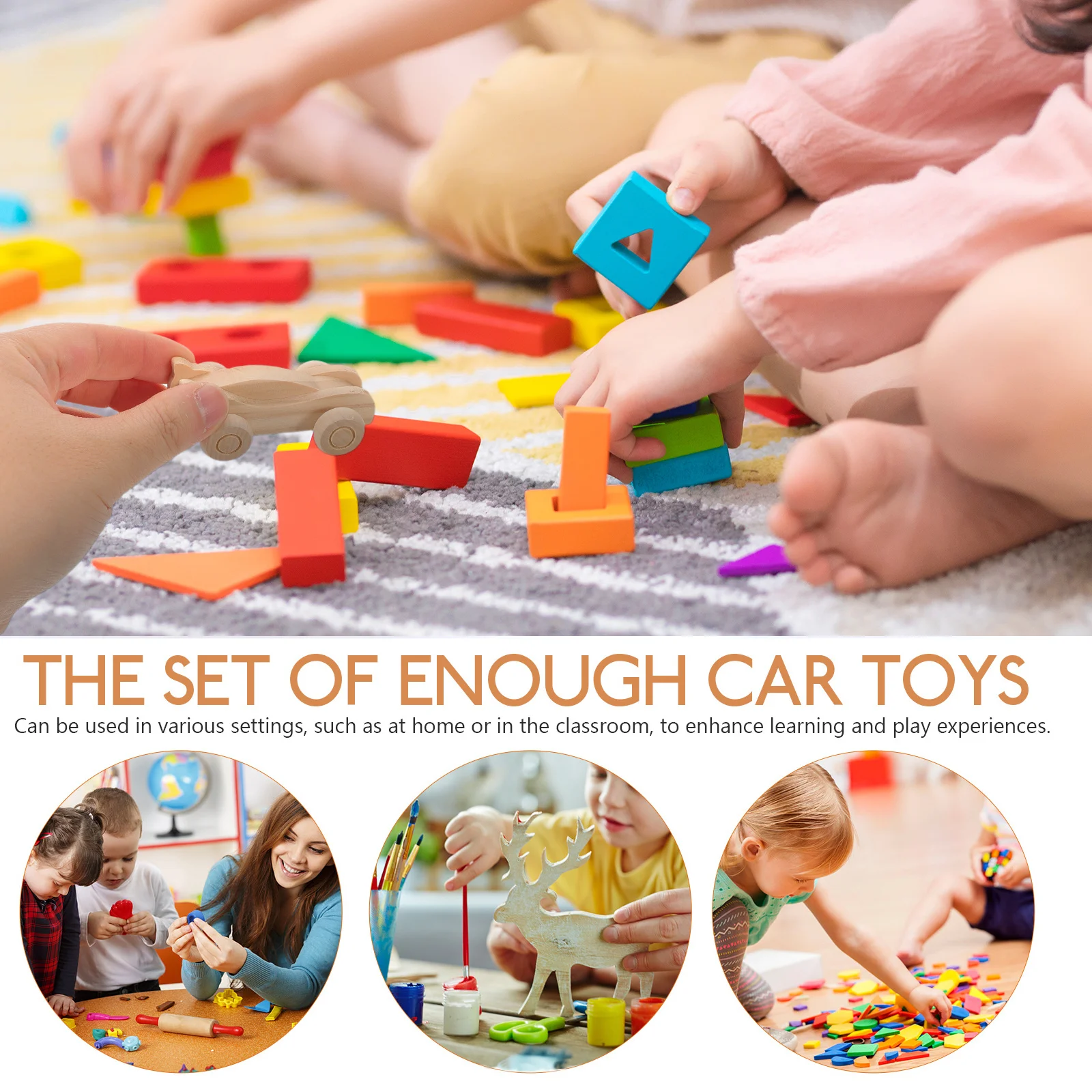 6 قطعة جرافيتي خشبية غير مكتملة قابلة للطلاء سيارة سباق خشبية حرفية للأطفال مشاريع ذاتية الصنع مجموعة سيارة صغيرة لعيد الميلاد #3