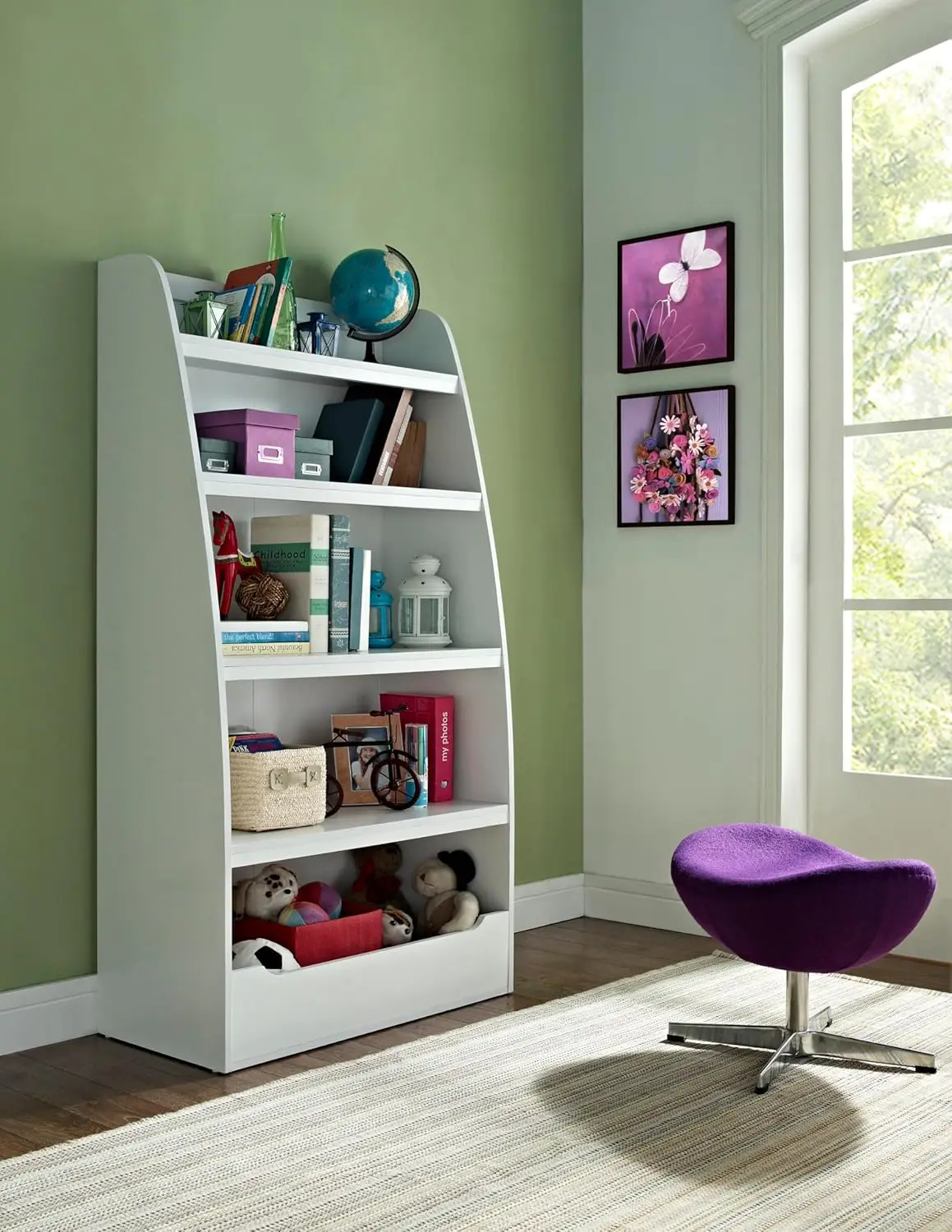 Home Hazel Kids' 4-Shelf Bookcase in White - Organize Your Child's Room with Style - Kids Bookcase