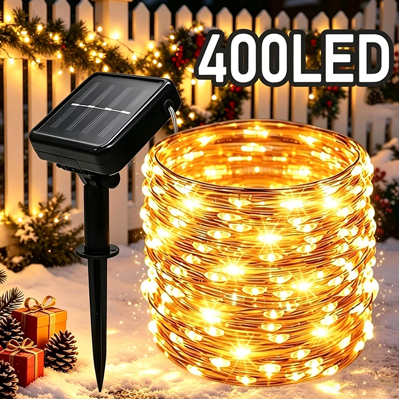 Solar LED Fairy String Lights 8 Modes Outdoor Waterproof Twinkle Lamp Garden Patio Tree Christmas Party Decoration