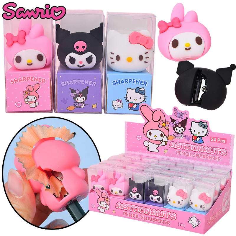 

24Pcs Sanrio Hello Kitty Pencil Sharpener Girls Kawaii Kuromi Melody PVC Figure Pencil Sharpener Stationery Ornament Wholesale