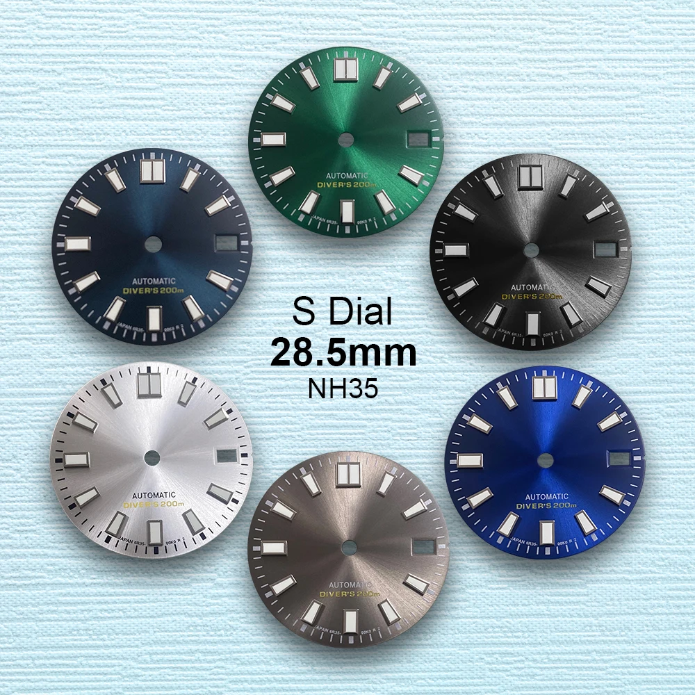 

28.5mm S Logo Sunray Dial Suitable For NH35/NH36 Japanese Automatic Movement C3 Green Luminous Fit 3/3.8/4.2 Watch Accessories