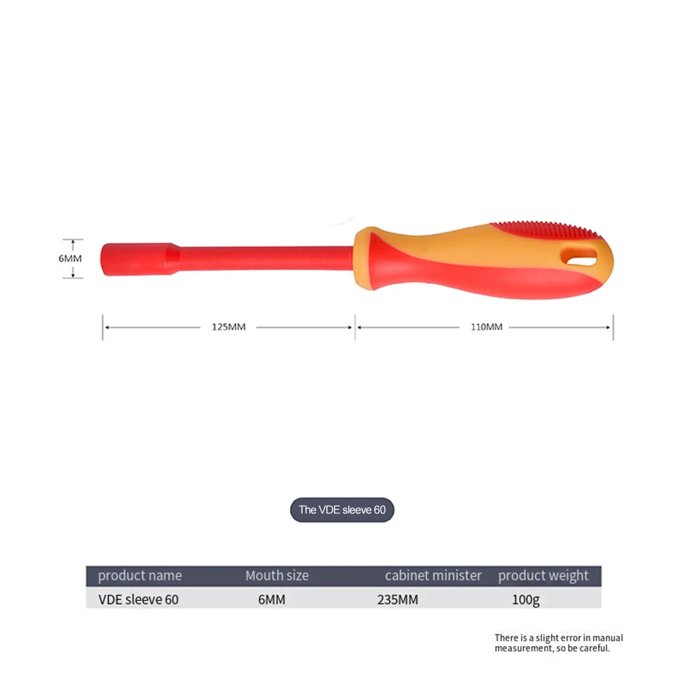 Electrical Installation 1000V Insulation Tools Insulated Socket Wrench 60# Steel High-voltage Resistant Prevent Electric Shock