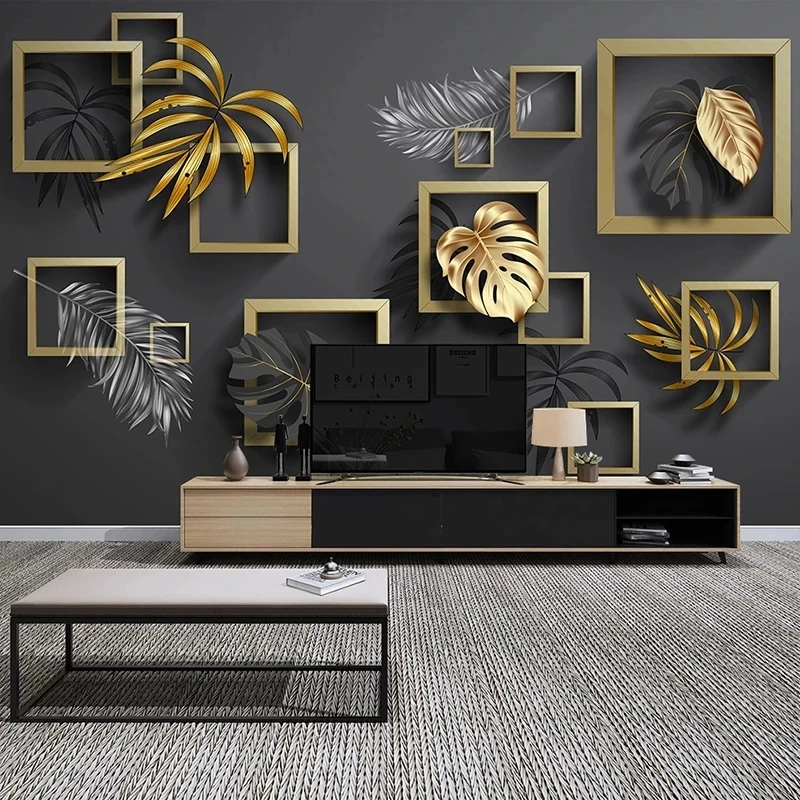 Custom Mural Luxury Art 3D Golden Geometric Leaves Wallpaper Living room sofa TV background wall bedroom restaurant study Hotel