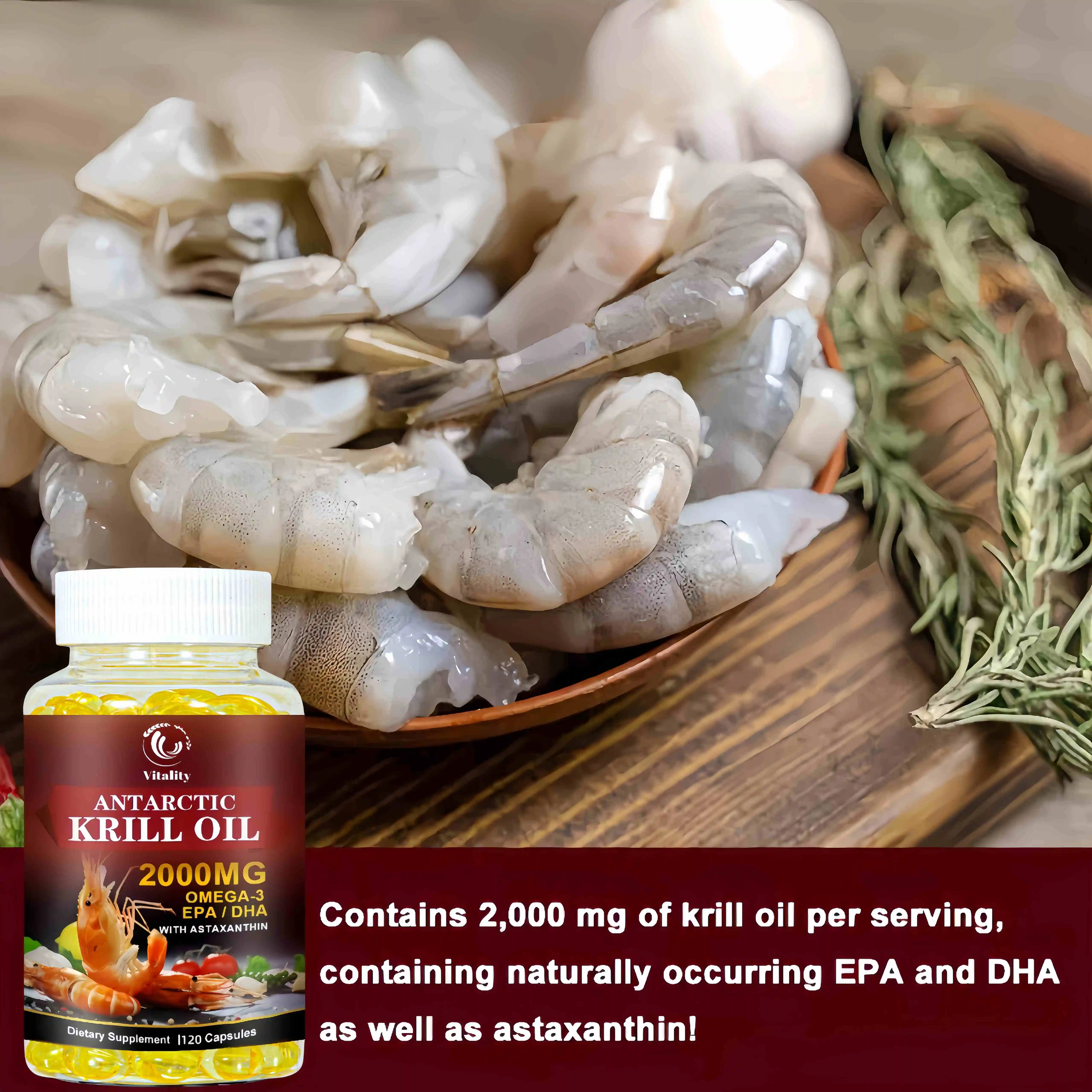 Antarctic krill แคปซูลน้ำมัน2000มก. กับ Omega-3s EPA, DHA, astaxanthin และ phospholipids, Non GMO - 120 Softgels