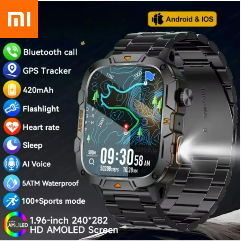 

Xiaomi Military 2026 Новые Смарт-часы для мужчин 1,96-дюймовый AMOLED-экран 5 АТМ Водонепроницаемый спортивный фитнес-трекер BT Call Smartwatch