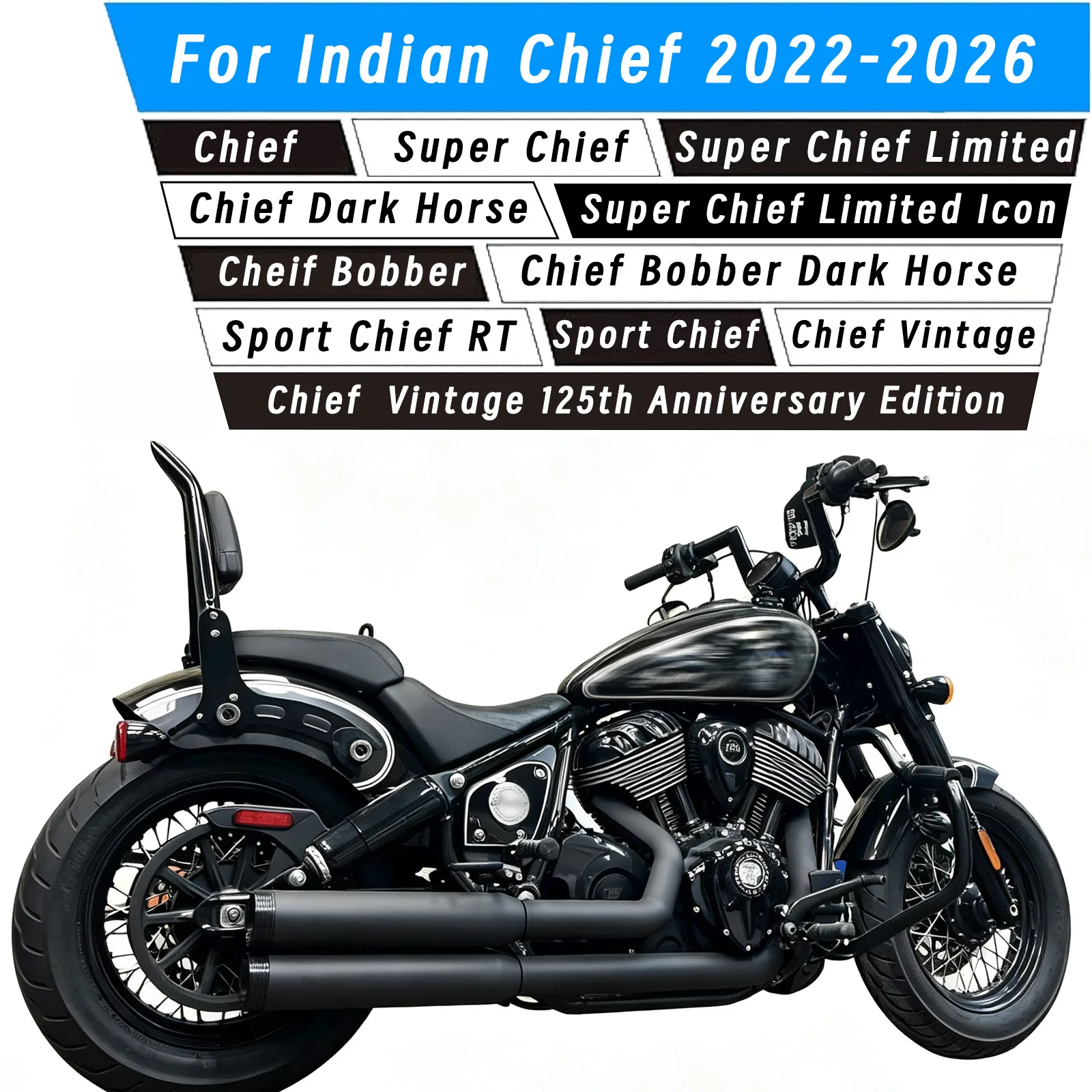 For Indian Chief Bobber Dark Horse Super Chief Limited Sport Chief 2022-2026 Motorcycle Backrest Sissy Bar With Spools Kit