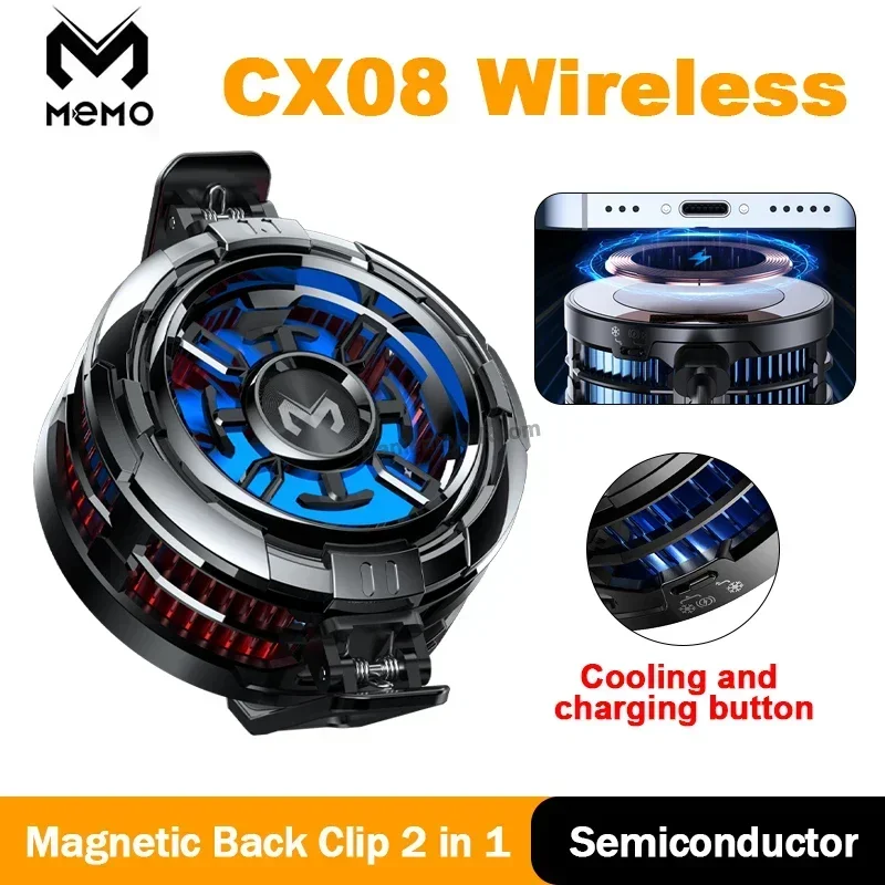 

MEMO CX08 Wireless Mobile Phone Cooler Magnetic Back Clip 2 IN 1 Frozen Semiconductor Cooling Fan Radiator for IOS Android PUBG