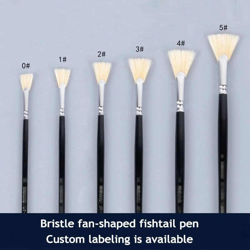 

6pcs Bristle Fan-shaped Fish Tail Oil Painting Pen Acrylic Gouache Watercolor Student Practice Art Painting Pens Set