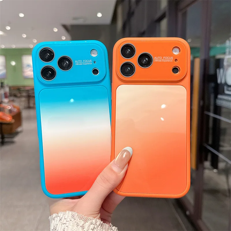 Luxury Candy Colors Gradient Phone Case For iPhone 17 16 15 14 Pro Max Large Window Glass Shockproof Protective Cover view 3
