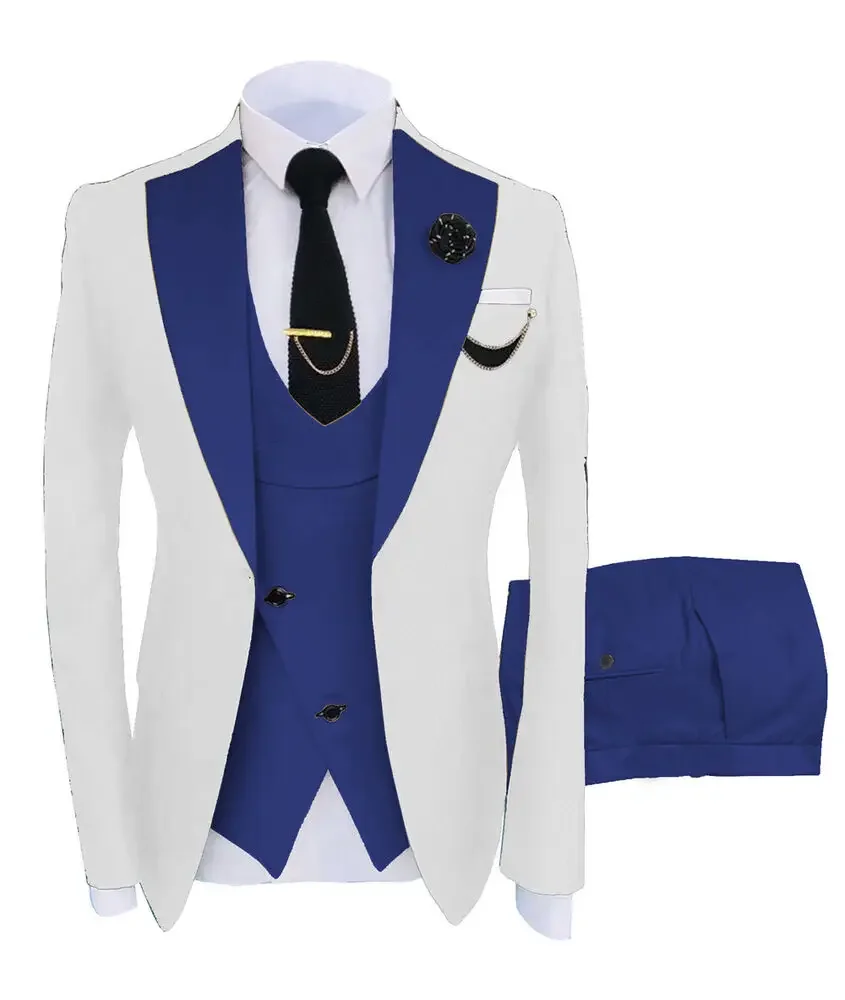 Men suits Casual Business Suit High-end Formal Suits Set Groom Tuxedo Wedding Coustime Homme Luxe(jacket+Vest+Pants)