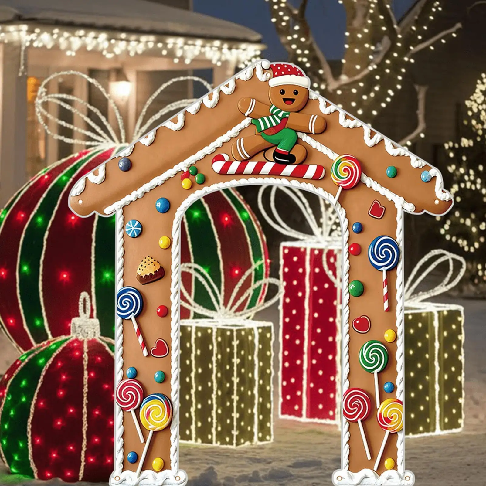 Merry Christmas Banner 2D 200x180cm Festive Funny Gingerbread Man Christmas Porch Sign Yard Flag For Outdoor Patio Garden