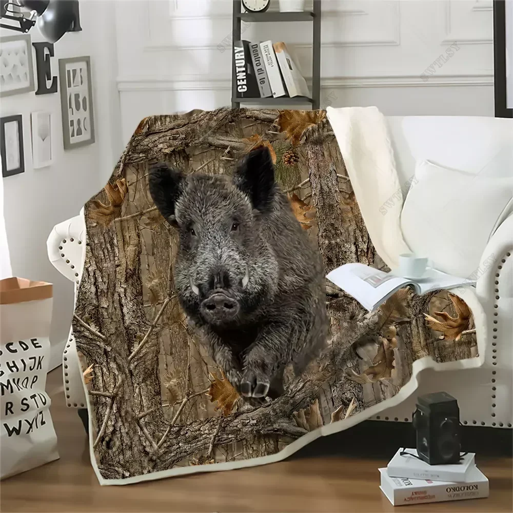 Manta gruesa con estampado de cerdo para caza de jabalí, mantas para camas, ropa de cama esponjosa de felpa para decoración del hogar para adolescentes, colcha para adultos