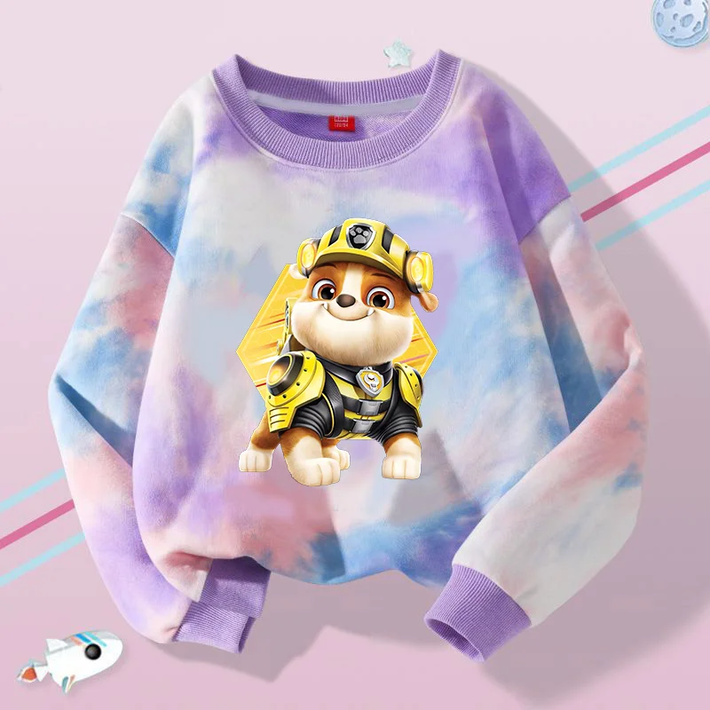 Chase Skye Round Neck Paw Patrol Kid Cartoon Tie-dye Clothing Girl Purple Pullover Top Clothing Clothes Children Sweatshirt Tops