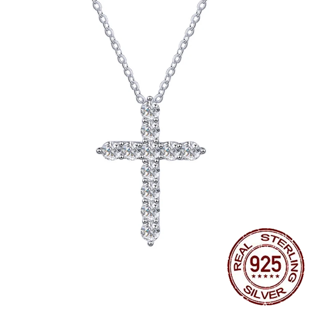 

CWWZircons 925 Sterling Silver Classic Cubic Zircon Cross Shape Pendant Necklace for Women Party Fine Jewelry Festive Gift SD014