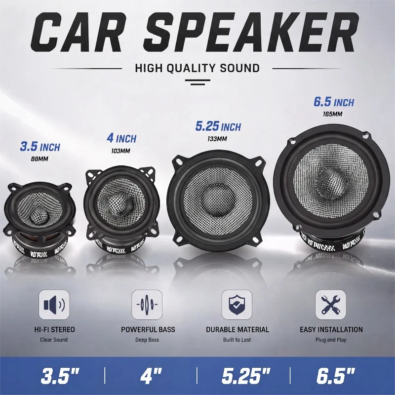 2 Pcs 3.5/4/5.25/6.5 Inch Midrange Bass Speaker Peak 300W 4 Ohm Carbon Fiber Basin HIFI Universal Subwoofer For Car Speakers