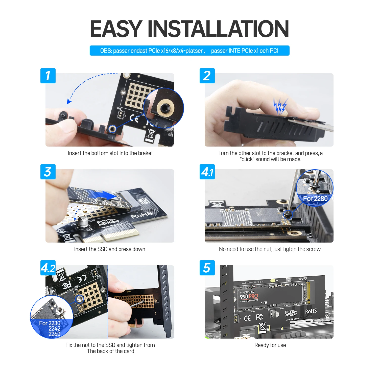 Guitar YI-Carte adaptateur SSD M.2 NVcloser vers PCIe 4.0x1, 16Gbps, pour ordinateur de bureau, PCI-E SEN4, SK1