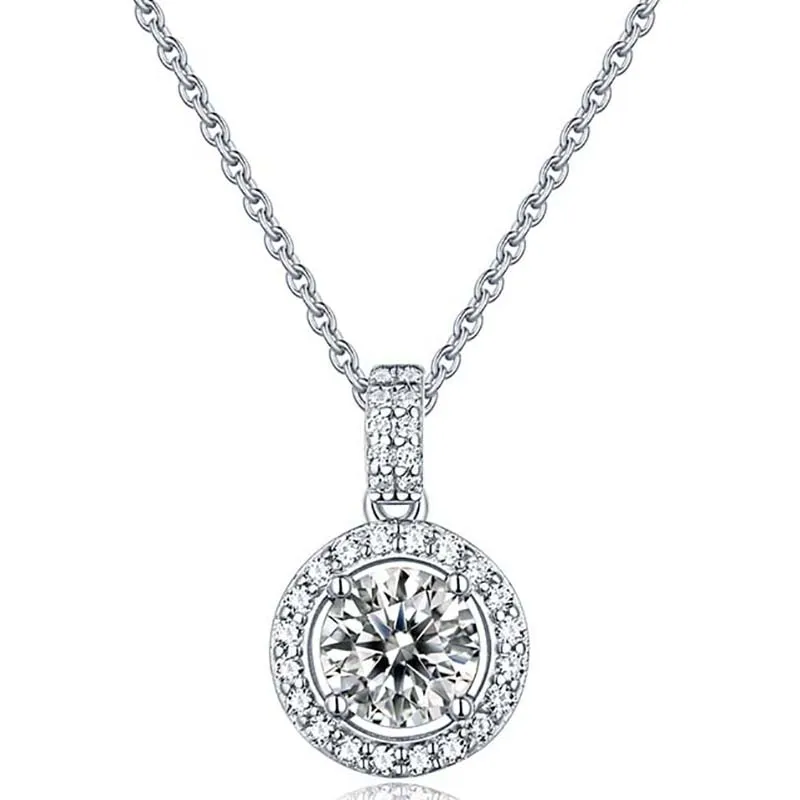 

1-2 Carat Moissanite Necklace 100% 925 Sterling Silver Lab Diamond round Pendant Classic Necklaces Fine Jewelry Accessories