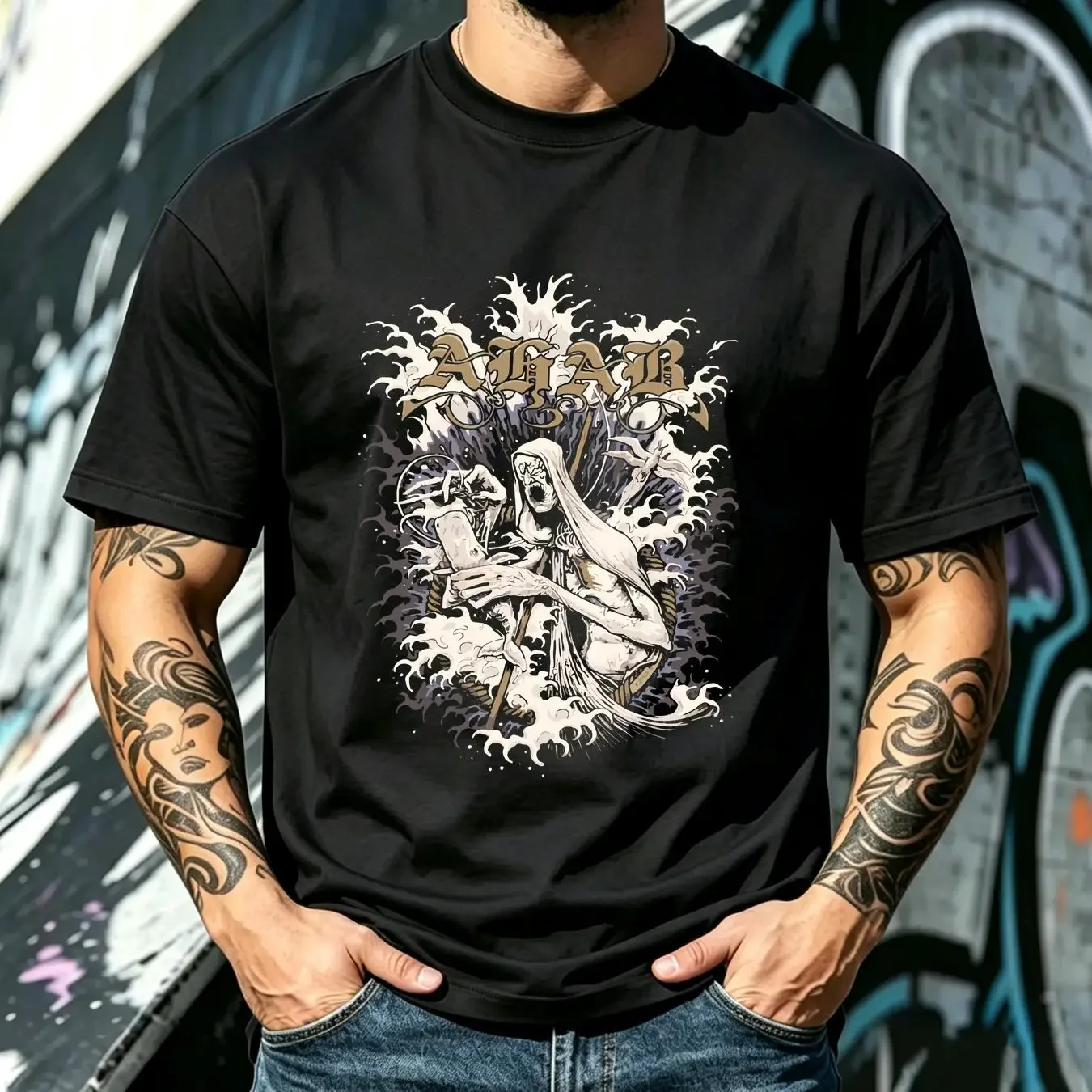 washed T Shirt AHAB XL Les Discrets Coldworld Empyrium Alcest Ulver Clouds Faal long or short sleeves vintage Washed Unisex